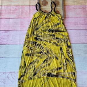 Bel Kazan Chartreuse/Black Abstract Knit High Low Maxi Dress‎ Women’s Size Small
